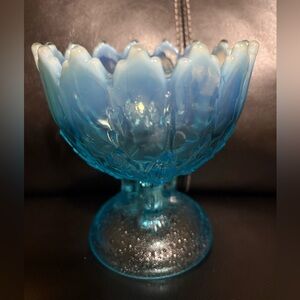 Northwood Glass Blue Opalescent Leaf 4 7/8" Hilltop Vine Compote Candy Dish 1906
